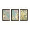 Trio de quadros Quadro decorativo com moldura marrom e vidro Abstrato verde com dourado brilho - 1