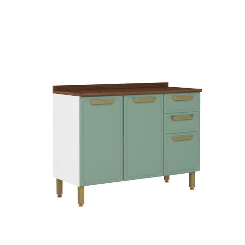 Balcão de Aço com Tampo 3 Portas 2 Gavetas Verde Bertolini