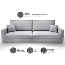 Sofá Tango 1,80m sem Caixa, Retrátil e Reclinável Linho Soft Prata - Netsofas - 3