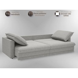 Sofá Tango 1,80m sem Caixa, Retrátil e Reclinável Linho Soft Prata - Netsofas - 3