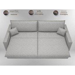 Sofá Tango 1,80m sem Caixa, Retrátil e Reclinável Linho Soft Prata - Netsofas - 8