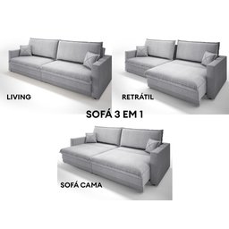 Sofá Tango 1,80m sem Caixa, Retrátil e Reclinável Linho Soft Prata - Netsofas - 7