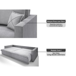 Sofá Tango 1,80m sem Caixa, Retrátil e Reclinável Linho Soft Prata - Netsofas - 5