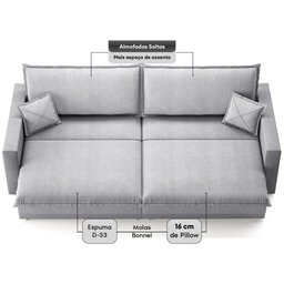 Sofá Tango 1,80m sem Caixa, Retrátil e Reclinável Linho Soft Prata - Netsofas - 4