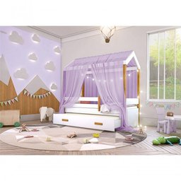 Cama Montessori Com Auxiliar Cordão Led E Dossel Lilás - 4