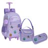 Kit Mochila Escolar Rodinhas Meninas Infantil Holográfica com Lancheira + Estojo + Chaveiro - Lilás - 1