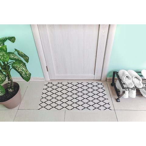 Tapete Capacho Porta Entrada 65CMX40CM Arabesco Branco Preto