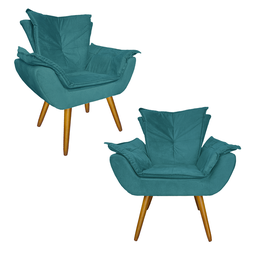 Conjunto 2 Poltronas Decorativas Estofadas Sala Comercial Apolo Suede Azul Turquesa - LM DECOR - 1