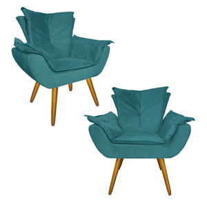 Conjunto 2 Poltronas Decorativas Estofadas Sala Comercial Apolo Suede Azul Turquesa - LM DECOR