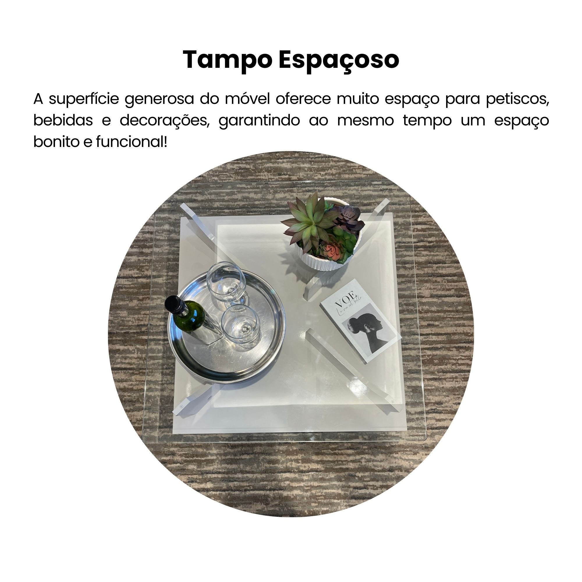 Mesa de Centro Tampo em Vidro Base em Tamburato 50mm Clear - 10