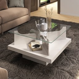 Mesa de Centro Tampo em Vidro Base em Tamburato 50mm Clear - 1