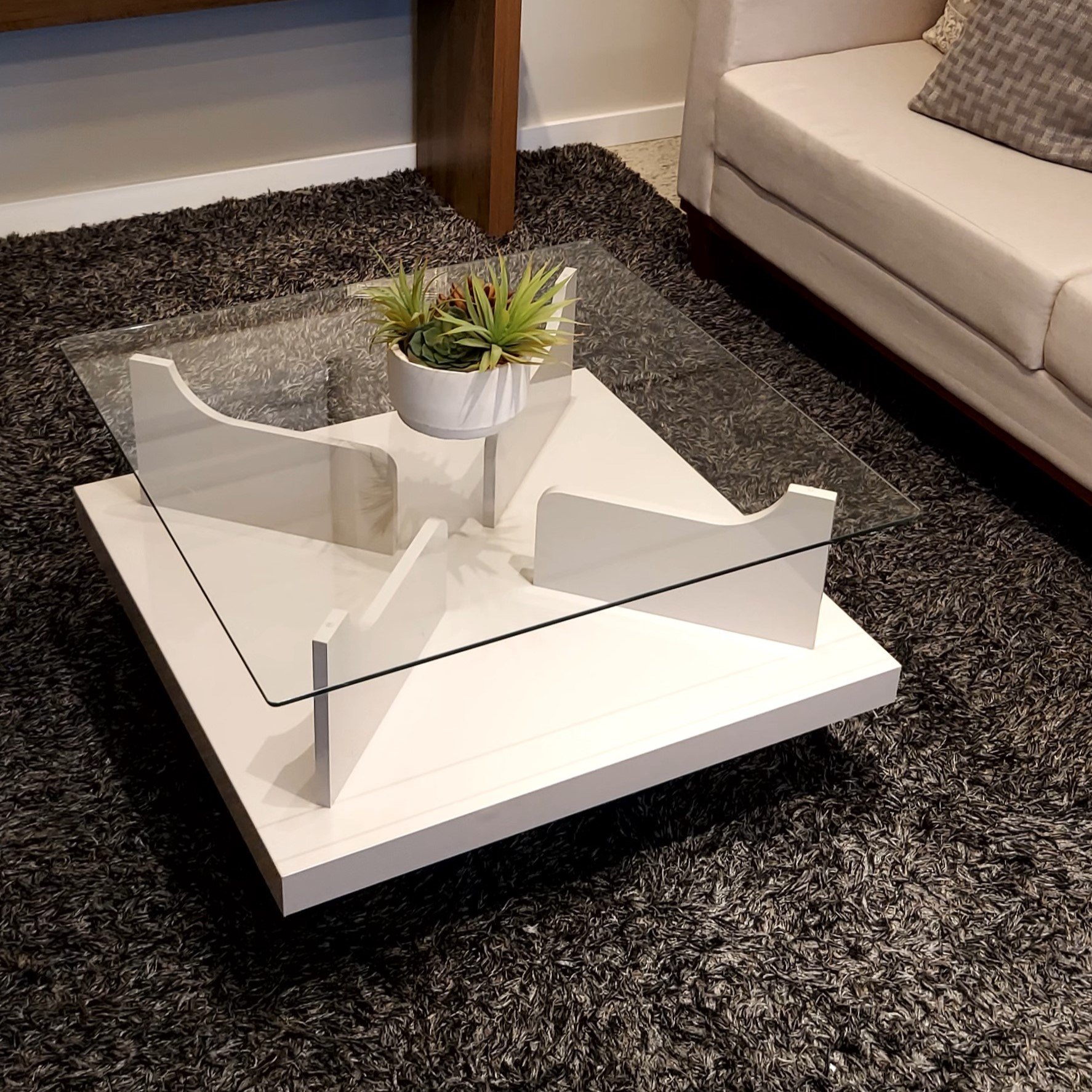 Mesa de Centro Tampo em Vidro Base em Tamburato 50mm Clear - 17