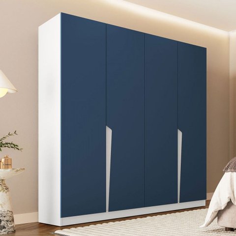 Guarda-roupa Casal Porto 4 Portas 4 Gavetas Branco/azul - Politorno