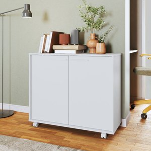 Balcão Multiuso 2 Portas 2 Prateleiras com Rodízios MDP 12mm