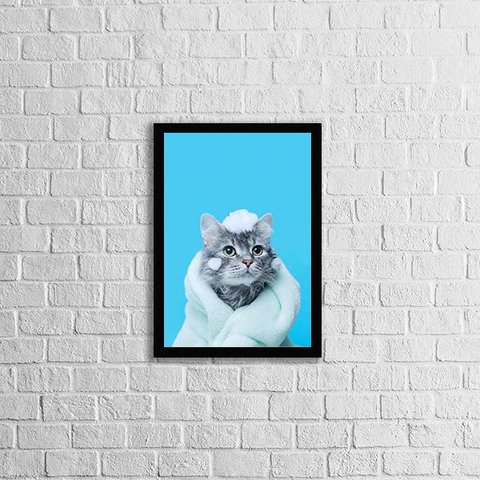Quadro Banho de Gato 33x24cm - com vidro:Madeira branca