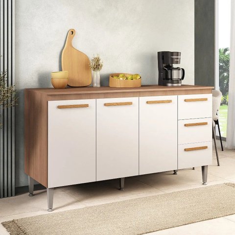 Balcão Cozinha Madeira Joia 1.50m Madeirado / Branco
