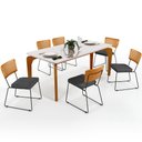 Ver imagem 1 de Mesa Capri 160cm Off White e 6 Cadeiras Allana B05 Couríssimo Whisky Linho Cinza Escuro - Lyam Decor