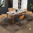 Ver imagem 2 de Mesa Capri 160cm Off White e 6 Cadeiras Allana B05 Couríssimo Whisky Linho Cinza Escuro - Lyam Decor