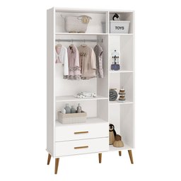 Guarda Roupa Infantil 3 Portas 2 Gavetas Isis Branco Acetinado Pés Retrô P/ Quarto de Bebê - Reller - 2