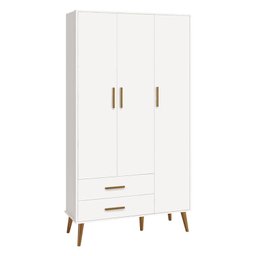 Guarda Roupa Infantil 3 Portas 2 Gavetas Isis Branco Acetinado Pés Retrô P/ Quarto de Bebê - Reller - 1