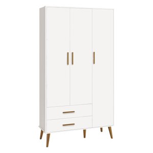 Guarda Roupa Infantil 3 Portas 2 Gavetas Isis Branco Acetinado Pés Retrô P/ Quarto de Bebê - Reller