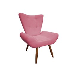 Poltrona Decorativa Emilia Suede Rose Pés Madeira Mz Decor - 1