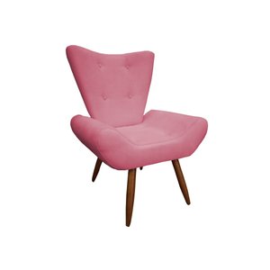Poltrona Decorativa Emilia Suede Rose Pés Madeira Mz Decor