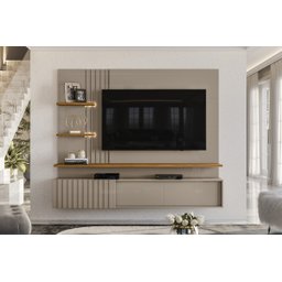 Painel Para Tv Até 65'' 3 Portas Led Bancada Suspensa Atena Fendi Naturale - Madetec - 1