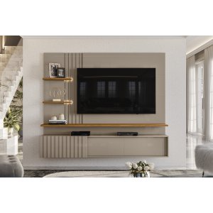 Painel Para Tv Até 65'' 3 Portas Led Bancada Suspensa Atena Fendi Naturale - Madetec
