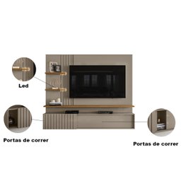 Painel Para Tv Até 65'' 3 Portas Led Bancada Suspensa Atena Fendi Naturale - Madetec - 3