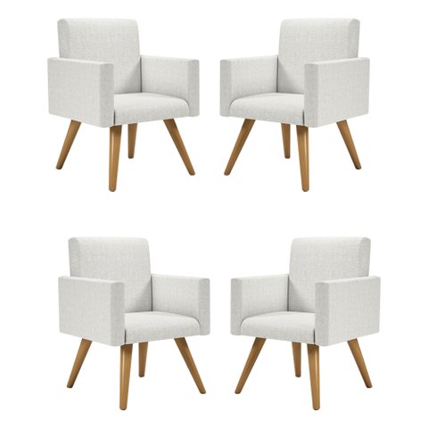 Kit 4 Poltronas Decorativa Cadeira Escritório Recepção Linho Cor:Linho Bege