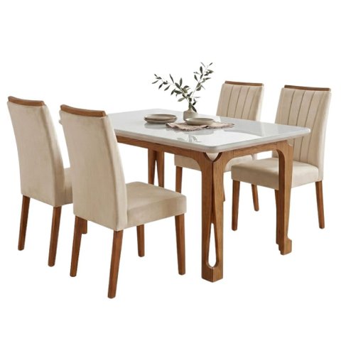 Conjunto Sala de Jantar Mesa 1,20m com Vidro Nadine 4 Cadeiras Sofia