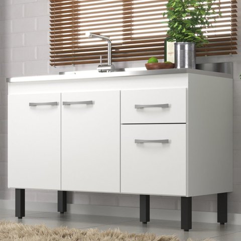 Balcão de Cozinha sem Tampo Monaco 2 Portas e 2 Gavetas Branco