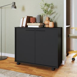 Armário para Escritório Baixo 2 Portas 2 Prateleiras com Rodízios MDP 12mm - 1