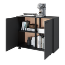 Ver imagem 4 de Armário para Escritório Baixo 2 Portas 2 Prateleiras com Rodízios MDP Preto BHO 74