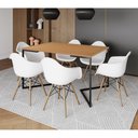 Ver imagem 1 de Mesa Jantar Industrial Canela Retangular 137x90cm Base V Ferro Preto com 6 Poltronas Eames Eiffel Br