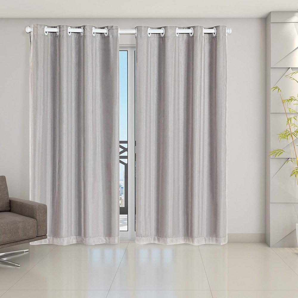 Cortina Blackout com Voil 2,80m X 2,30m Pvc Blecaute Voal Sala Quarto Porta Balcão Corta Luz Cinza