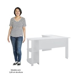 Mesa Escrivaninha em L Malu e Estante Livreiro 90x187cm Lean A06 Branco - Mpozenato - 2