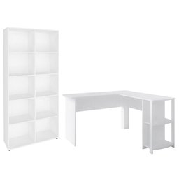Mesa Escrivaninha em L Malu e Estante Livreiro 90x187cm Lean A06 Branco - Mpozenato - 1