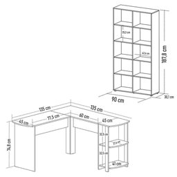 Mesa Escrivaninha em L Malu e Estante Livreiro 90x187cm Lean A06 Branco - Mpozenato - 5