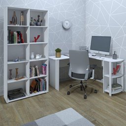 Mesa Escrivaninha em L Malu e Estante Livreiro 90x187cm Lean A06 Branco - Mpozenato - 6