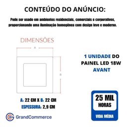 1x Painel Plafon Sobrepor Quadrado Led 18w Ps Avant 6500k - 3