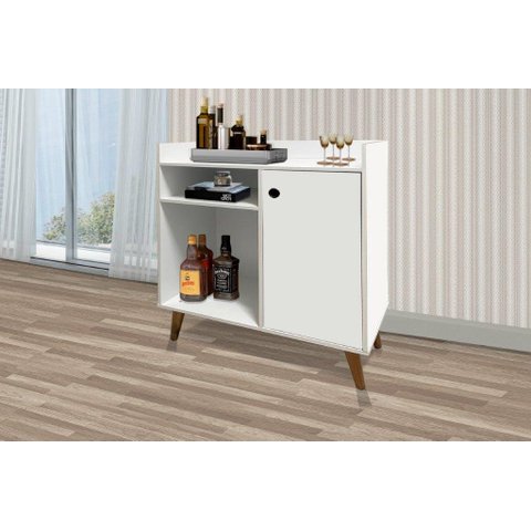 Aparador Cantinho do Café Mad Estilo Retrô com Pés em Madeira Cor Branco Rm