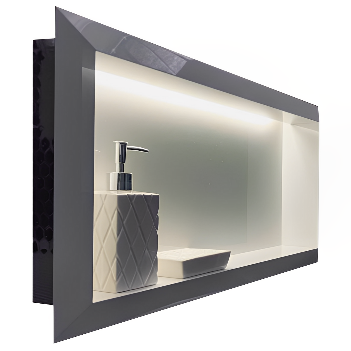 Nicho Porcelanato Branco Polido Borda Diamante 60x32cm Led - 7