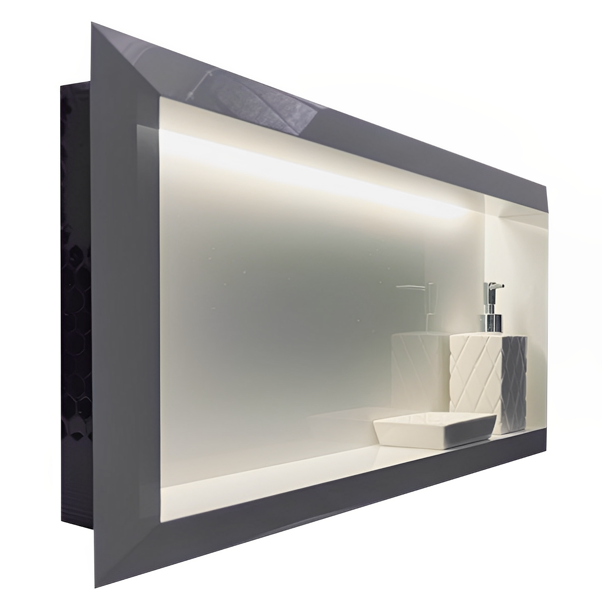 Nicho Porcelanato Branco Polido Borda Diamante 60x32cm Led - 4