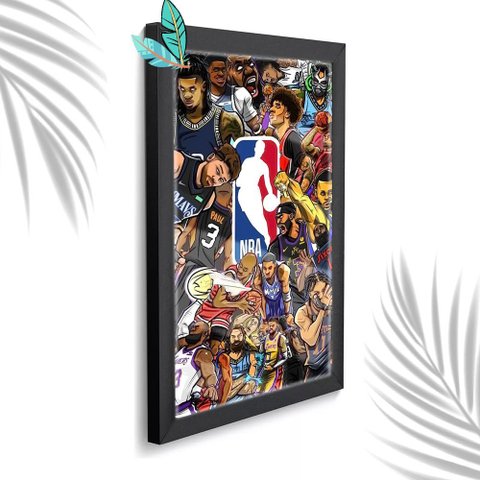 Quadro Decorativo Nba Cartoon + Vidro 33x25 Sala Escritório:preto