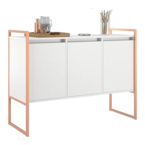 Buffet Aparador 3 Portas Industrial MDP 120cm Branco Cobre Casah