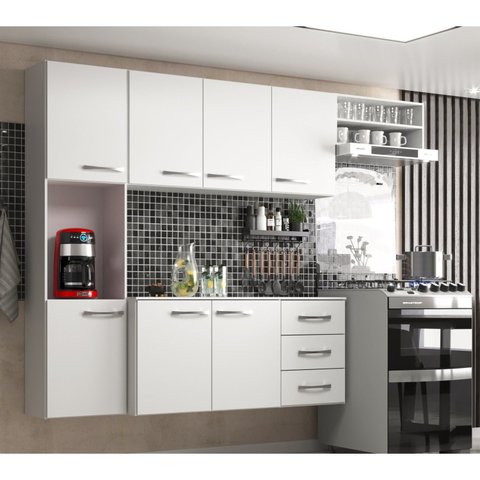 Cozinha Compacta Modulada Veneza 7 Portas 3 Gavetas Branco