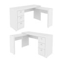 Ver mais imagens de Conjunto 5 Peças com 1 Mesa para Escritório em L, 1 Gaveteiro, 2 Armários Baixo e 1 Armário Alto Branco