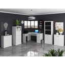 Ver imagem 1 de Conjunto 5 Peças com 1 Mesa para Escritório em L, 1 Gaveteiro, 2 Armários Baixo e 1 Armário Alto Branco